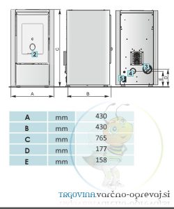Zračni kamin na pelete CentroPelet Z6 - dimenzije